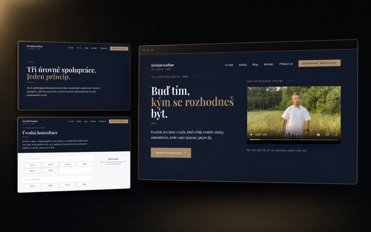 Portfolio náhled koučovacího webu — úvod, služby a rezervace konzultace