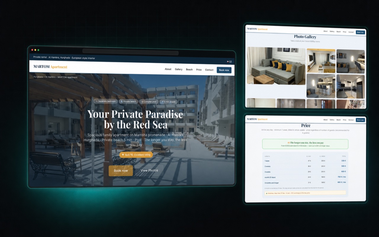 Portfolio náhled webu MARTOM Apartmán — úvod, galerie a ceník